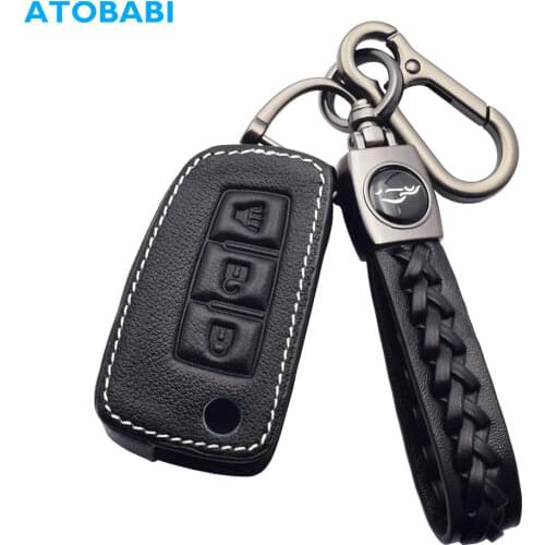 Leather Car Key Cases 3 Buttons Flip Keychain Holder Remote Control Fobs Protector Cover For Nissan Rogue Select Sport 2015 2016