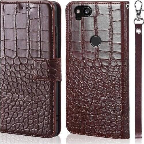 For Google Pixel 2 Leather Case Crocodile skin on for Google Pixel 2 Cover Flip Wallet Phone Cases With Strap