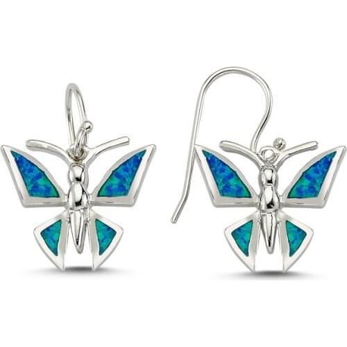 KUTAYDAN Opal Stone Dragonfly Earrings 925 Sterling Silver