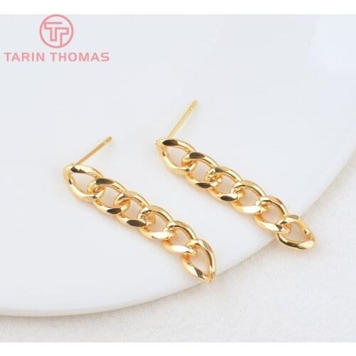 6PCS 35x6MM 24K Gold Color Brass Extended Chain Stud Earrings High Quality DIY Jewelry Making Findings Accessories