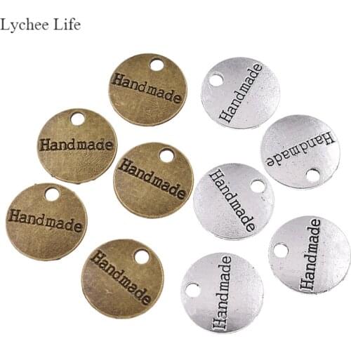 Lychee Life 100PCS Vintage Alloy Handmade Sewing Labels For Garment Crafts Decoration Tags DIY Apparel Accessories