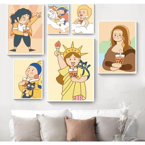 Cartoon Funny Celebrity Poster Milk Tea Canvas Paintings Home Decoration Modular Pictures for Living Room Wall Art Prints