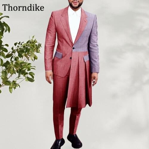 Thorndike 2 Pieces 2020 Suits Men New Style Designs Patchwork Autumn Winter Slim Fit Long Wedding Dress Tuxedos Custome Homme