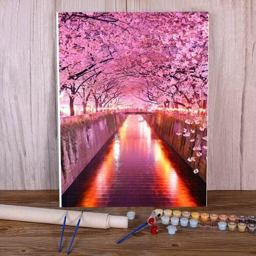 Flower Sakura Painting By Numbers Kit Acrylic Paints 50*70 Canvas Painting Wall Decoration For Kids Handicraft