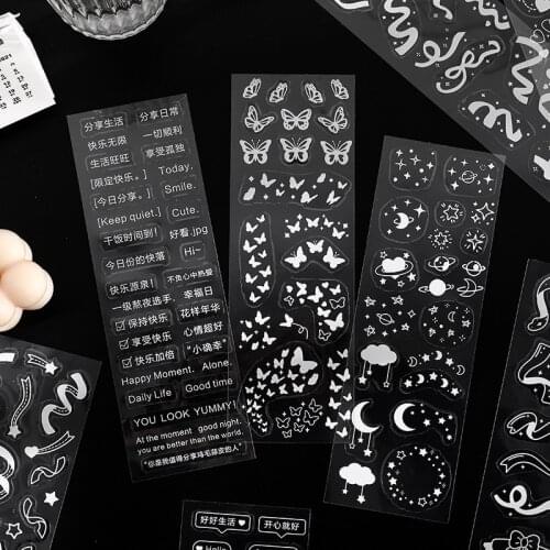 3 Sheets Moon Ribbon Sticker Transparent PVC Detective PET Decals Stickers For Scrapbooking Diary Planner