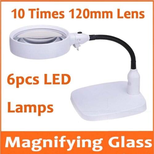 10X Desktop LED Magnifier Table Lamp Light Magnifying Glass for Mobile Phone Circuit Board Repair 110V-240V with 6pcs LED Lamps