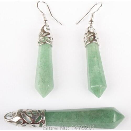 New Aventurine Quartz Beads Hexagon Prism GEM Pendant & Earring 1 SET