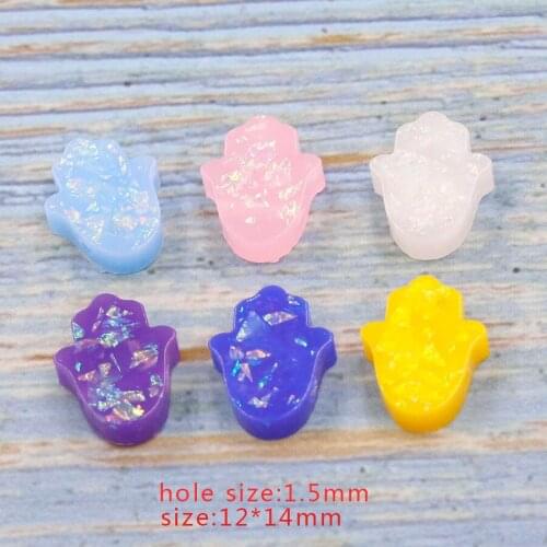 New Synthetic Opal Hamsa Hand Beads Hole Size 1.5mm Fatima Beads Charm Women DIY Jewelry 12*14mm 20Piece/lot