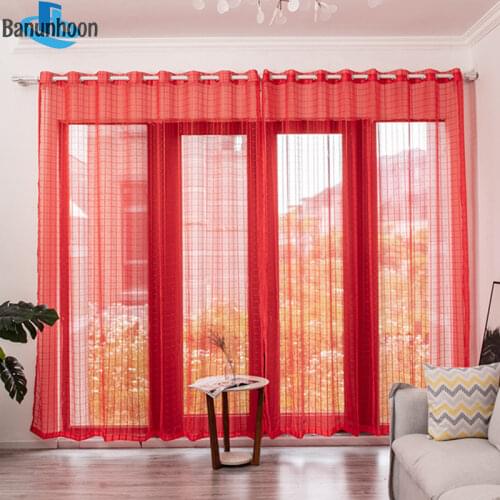 New Colorful Plaid Polyester Tulle Curtains for Bedroom Living Room Window Screen Modern Sheer for Door Customization