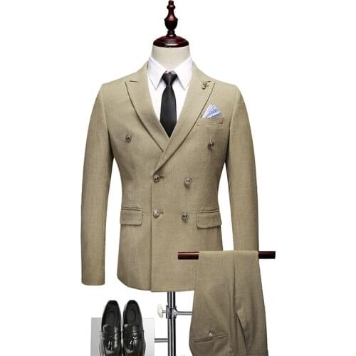 New Double Breasted Suit Men 2021 Slim Fit Suits for Men Suits with Pants Waistcoat Mens Business Wedding Groom Suits 3 Piece