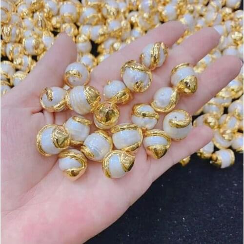 Wholesale Beads Jewelry Pearl Space Beads，DIY Making Finding 10pcs Natural Freshpearl Screw Thread 24K