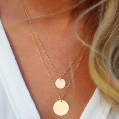 Gold Silver Color Round Sequin Coin Pendant Necklace Double Chain Layered Choker Necklace Collar Women Statement Jewelry Bijoux