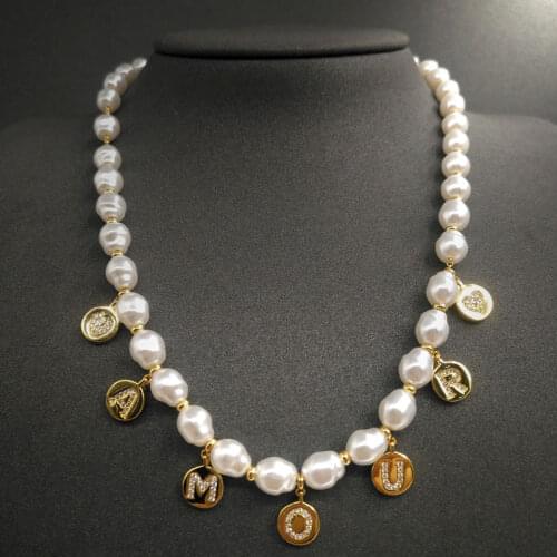 S925 sterling silver necklace new in September amour love pearl necklace golden yellow letter necklace