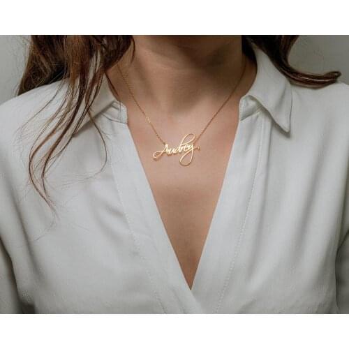 Custom Name Necklace Personalized Nameplate Name Necklaces Italic Handwriting Stainless Steel Necklace For Women Gift