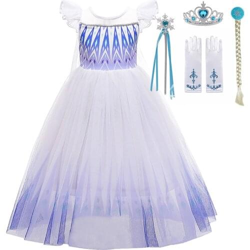Kids Movie Snow Queen Party Vestidos Girls Elsa Cosplay Princess Dress Children Halloween Elsa 2 Clothing Mesh Ball Gown 2-10Yrs