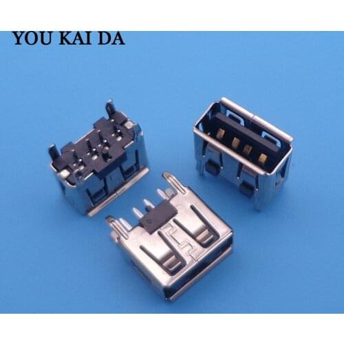 A Type Flat Angle Female USB PCB Connector Socket USB Jack Plug black SB 2.0 Female Type A 4 Pin PCB Connector 180 Degree DIY