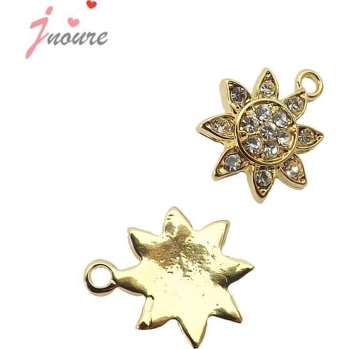 Gold Plated Crystal Sun flower Charm pendant For Jewelry Necklace Making Bracelet DIY Accessories 14mm*14mm