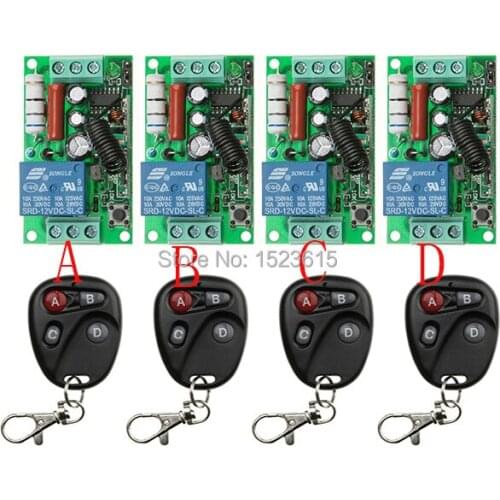 NEW AC220V 1CH 10A Radio Controller RF Wireless Relay Remote Control Switch 315 MHZ 433 MHZ teleswitch 4 Transmitter +4 Receiver