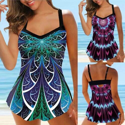 Sexy Swimwear Women Plus Size Print Strappy Back Tankini Two-piece Suits Swimsuits Bikinis 2021 Mujer Bathing Suit Swimdress Hot
