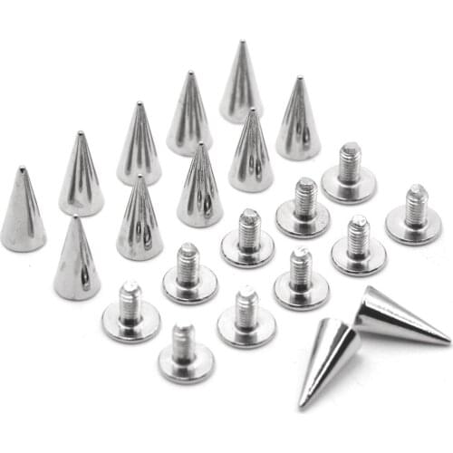 20Pcs Silver Cone Rivet Screw Punk Style Stud Leathercraft Spikes DIY Craft Supplies Clothes Bags Shoes Accessories 5.8*12mm