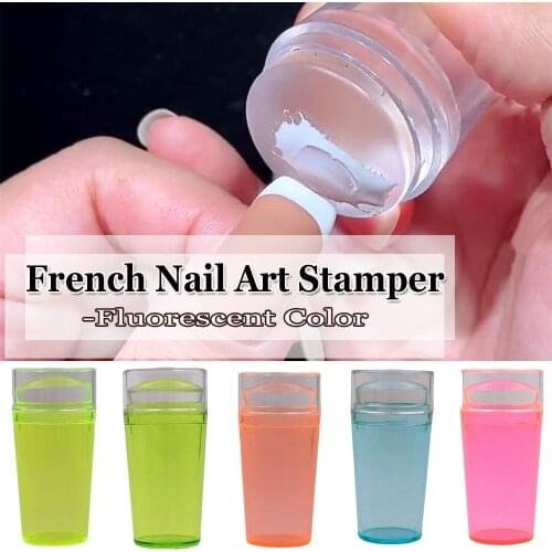Jelly Color Silicone Nail Art Stamper Smile Bevel French Nail Mold Stamping Template with a Nail Scraper for DIY Manicure Style