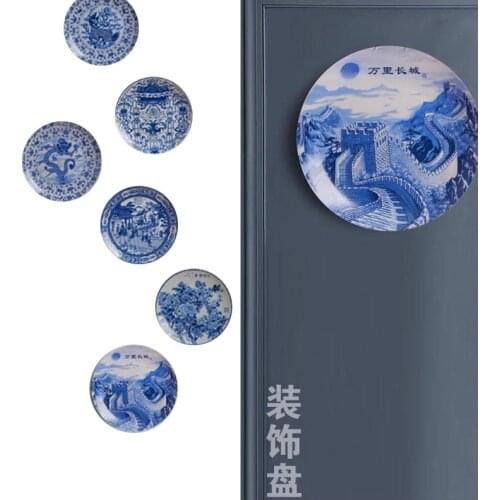 Jingdezhen Blue and white ceramic decorating plate hanging plate living room TV cabinet wine cabinet decoration
