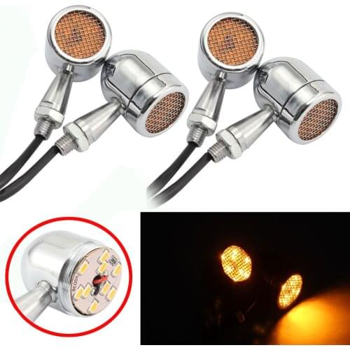 LED Motorcycle Turn Signal Light For Harley Cafe Racer Chopper Bobber Honda Suzuki 12V Chrome Grid Amber Brake Lamp Indicators