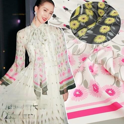 145cm*100cm designer fabric European digital printing pink chrysanthemum spring and summer polyester chiffon fabric for dress