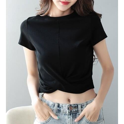 Womens top Lady Cotton short sleeve Round collar top woman tshirt all match Basic t-shirt black gray white color woman tshirt
