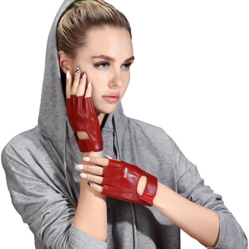 Ms. Real Leather Half Finger Gloves Female Summer Driving Non-Slip Half Finger Fitness Sheepskin Semi-Finger Woman Gloves NS09