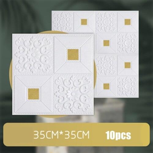 10pcs 3D Tile Brick Wall Sticker Adhesive Wallpaper Pattern PE Foam Panel Waterproof For Ceiling Living Room TV Background Decor