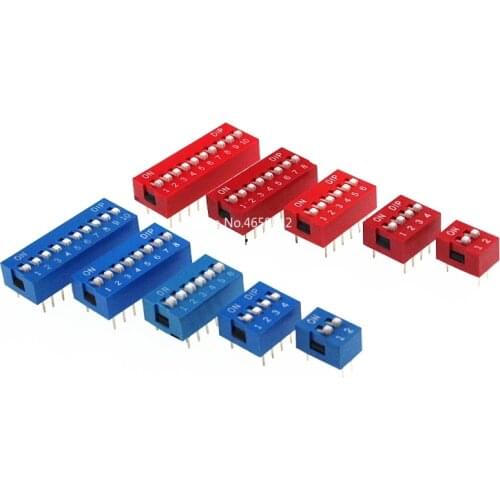 10Pcs Snap Type Switch Module 1 2 3 4 5 6 7 8 Bit 2.54mm Position Way DIP Pitch Toggle Switch Blue Red Snap Switch Dial Switch