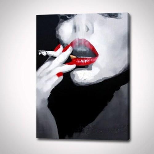 100% Hand Painted Oil Painting Smoking Lady for Home Decor Modern Abstract Sexy Women Painting Canvas Figure Painting Unframed