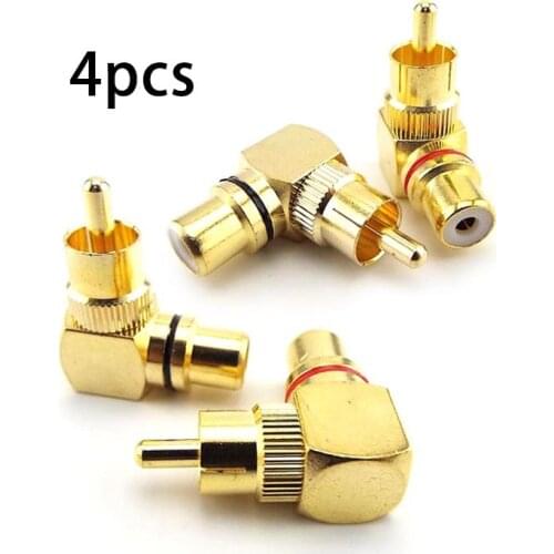 4pcs RCA Right Angle Male To Female Connector 90 Degree Plug Adapters L type F to M Audio Connectors Brass Gold Plated