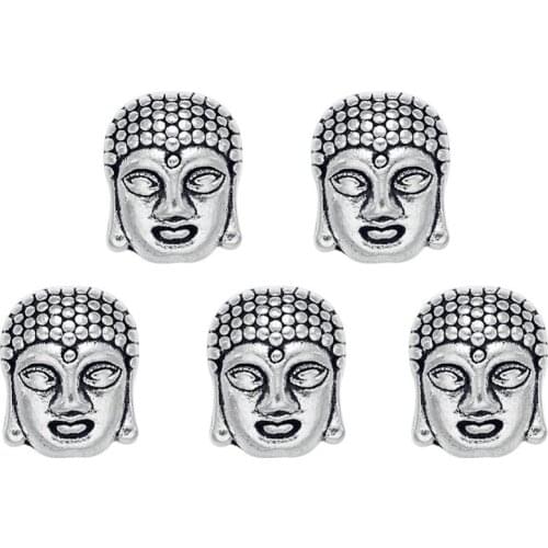 5pcs/lot 11x9x8mm Buddha Head Tibetan Religious Style Buddhist Alloy Beads with 1mm Hole for DIY Bracelet Making