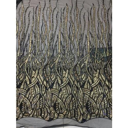 5yards /lot AA1009 black gold sequin luxury new good quality tulle mesh embroidery lace fabric for wedding dress