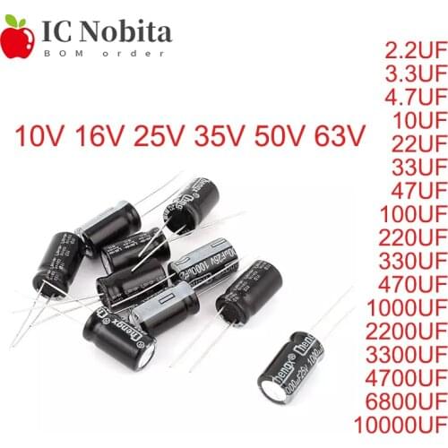 Aluminum Electrolytic Capacitor 10V 16V 25V 35V 50V 63V 22UF 100UF 2200UF 680UF 47UF 33UF 470UF 3300UF 220UF 1000UF 10UF 4.7UF