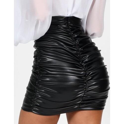 American tight mini skirt womens sexy black PU leather club short skirt high waist bandage micro summer pleasted skirts BSQ081