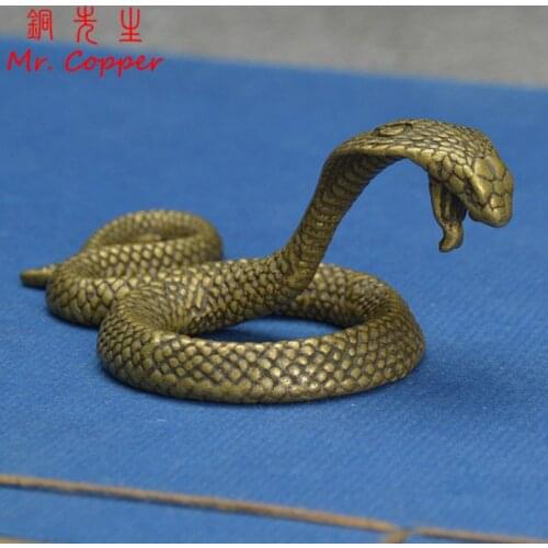 Antique Bronze Cobra Zodiac Snake Statue Miniature Figurines Copper Desk Decorations Tea Pets Ornaments Brass Paperweight Crafts