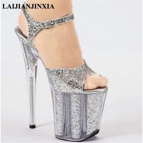 LAIJIANJINXIA Glitter 20cm Ultra Thin High Heels Platform Sandals Sexy Women Night Club Dress Dancing Shoes Pole Dance Shoes