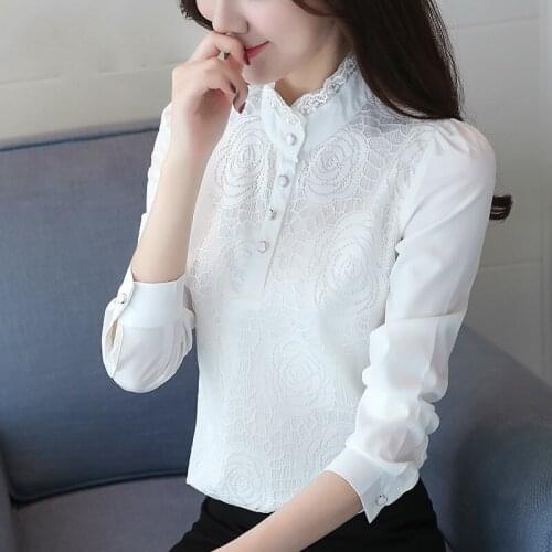 Mulheres blusas moda 2019 escriTOrio blusa branca mulheres plus size tops lace chiffon camisa blusa de manga longa das