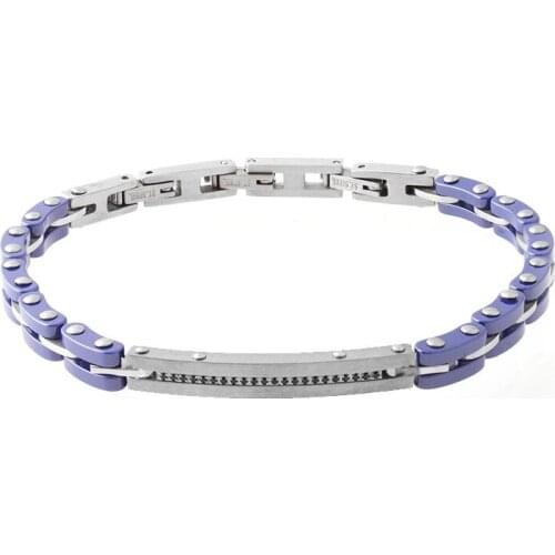 Runda Fashion Blue Ceramic Bead Bracelet Mens Stainless Steel Jewelry Couple Holiday Gift