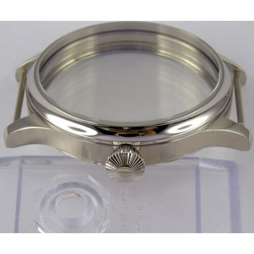 44mm parnis polished stainless steel watch case High quality hardened mineral glass fit eta 6497 6498 movement Watch Case