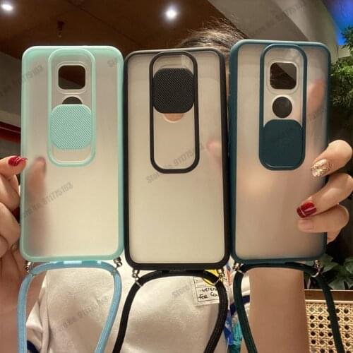 Case For Motorola G9 Play Crossbody Necklace Lanyard Phone Case For Moto E7 Plus Slide Camera Lens Protection Clear Back Cover