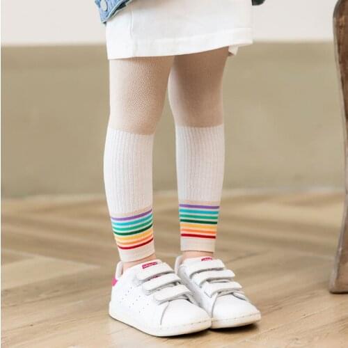 Kids Cotton Ribbed Leggings Summer Thin Little Girl Toddler Child Fashion Colorful Rainbow stripe Boomers Pants Baby Accessories