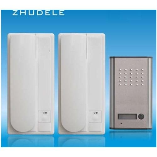 ZHUDELE Home Security Doorphone ZD-3208DD Audio Doorbell ,2- wire intercom system unlock function 1Outdoor station+2 handles