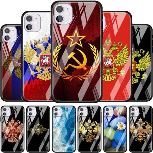 Russia Flag national emblem for Apple iPhone 12 Pro Max Mini 11 Pro XS Max X XR 6S 6 7 8 Plus Luxury Tempered Glass Phone Case