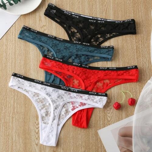 European Sexy Thong Fashion Hollow Out Panties Low Waist Seamless Sports T Pants Sexy Lace Briefs Female Transparent Underpants