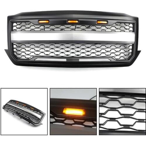 Racing Front Grille Wiht LED Light Fit For Chevrolet Silverado Chevy 2016 2017 2018 Front Grill Bumper Radiator Upper Grille
