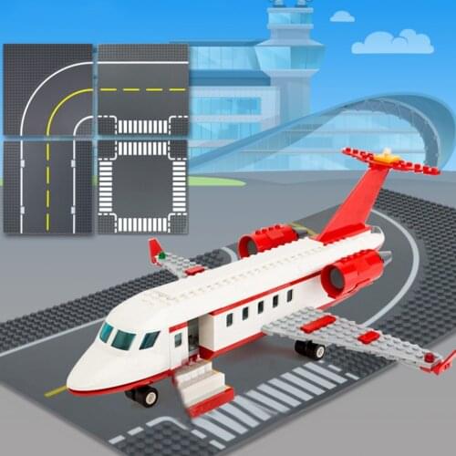 City Road Street Baseplate Straight Crossroad Curve T-Junction Building Blocks Base Plate Parts for Airport Parking Lot